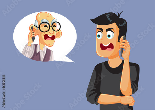 Adult Man Arguing with Senior Father on the Phone Vector