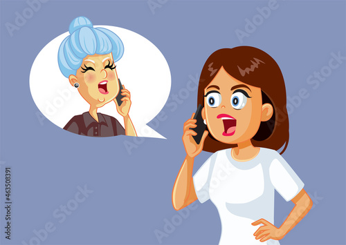 Adult Woman Arguing with Senior Mother on the Phone Vector