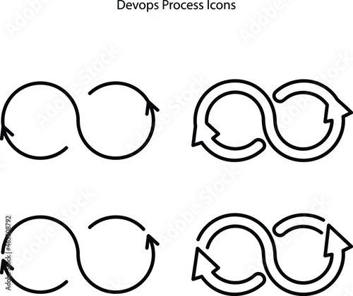 Devops editable stroke outline icons isolated on white background flat vector illustration.
