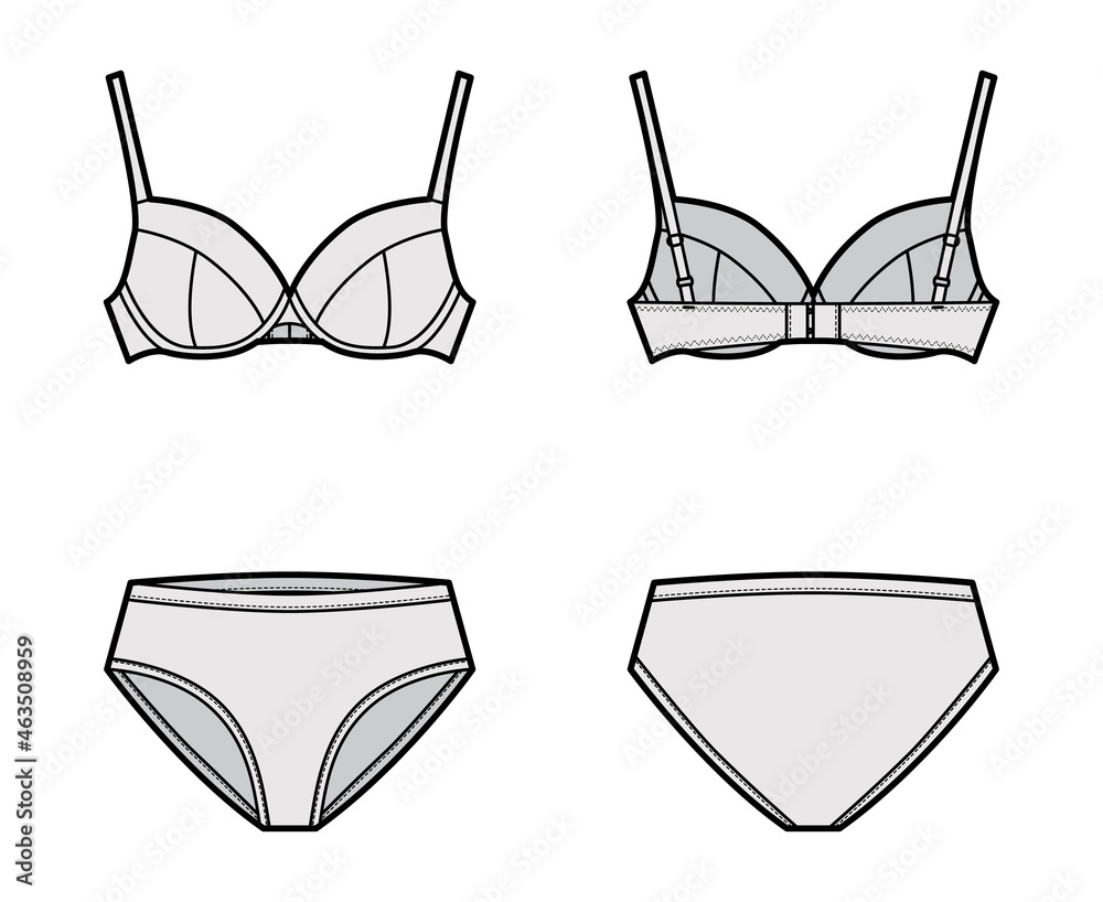 Vetor de Set of lingerie - bra full cup and high-cup briefs