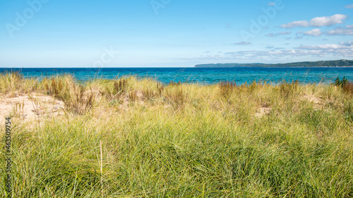 Dunes and grasses on the beach at Sleeping Bear Bay  Michigan.