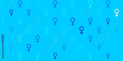 Light Pink  Blue vector backdrop with women power symbols.