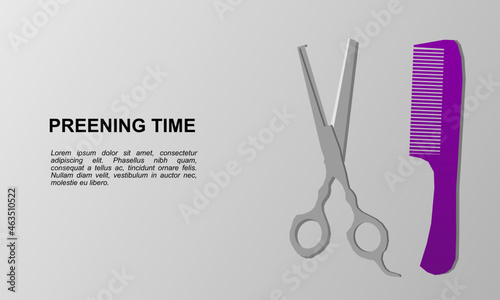 Beauty in motion: Purple scissors and comb illustration