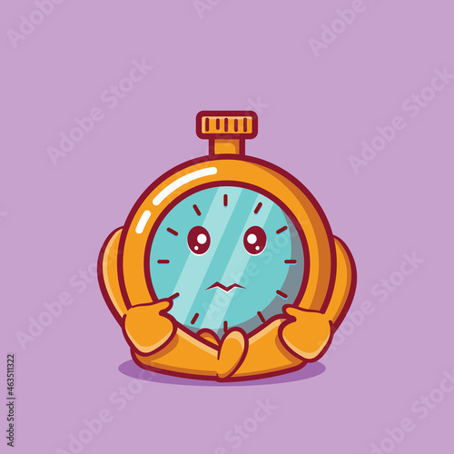 cute stopwatch mascot with sad gesture isolated cartoon in flat style