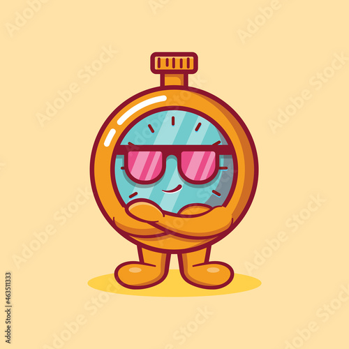 super cool stopwatch mascot isolated cartoon in flat style