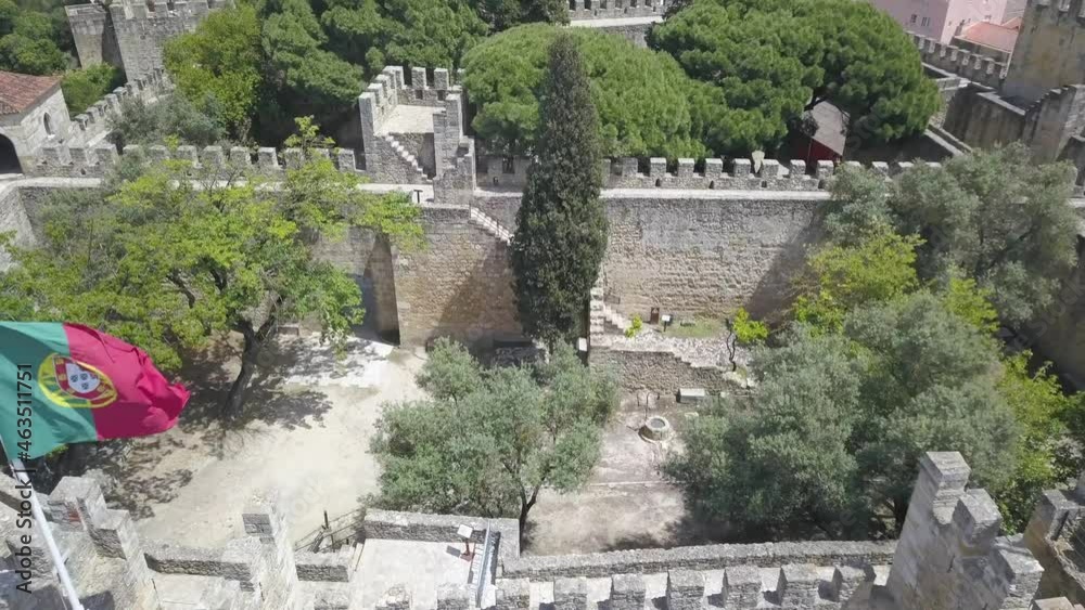 incredible view between the two flags that represents the castle of são Jorge. Historic centre of the city of Lisbon. incredible view between the two flags that represents the castle of são Jorge. Historic centre of the city of Lisbon.