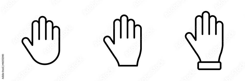 Conjunto de iono de palma de mano humana. Concepto de detenerse. Icono de aviso de detenerse. Ilustración vectorial Conjunto de iono de palma de mano humana. Concepto de detenerse. Icono de aviso de detenerse. Ilustración vectorial