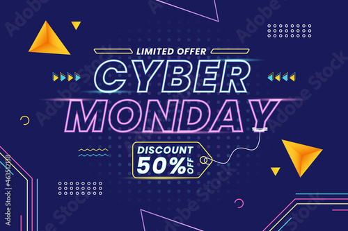 Cyber monday sale banner with geometric shapes
