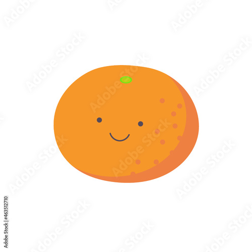 1個のみかんの実が微笑んでいる主線なしのカラーイラスト
