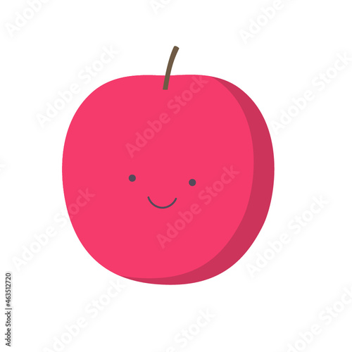 1個のリンゴの実が微笑んでいる主線なしのカラーイラスト