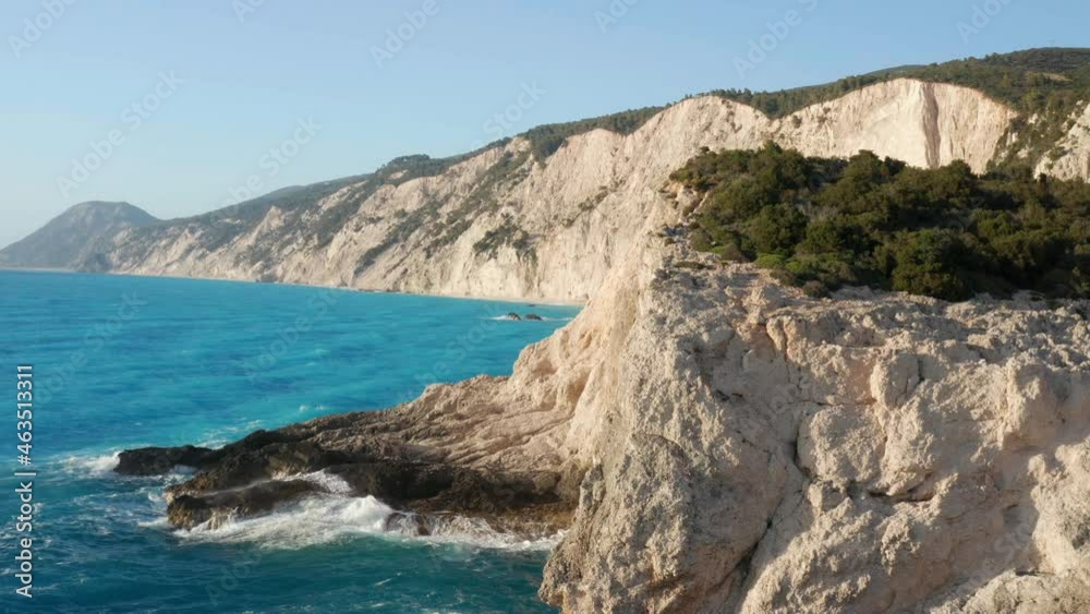 Island Paradise With Porto Katsiki Beach In Lefkada Island, Ionian Sea, Greece. Aerial Drone
