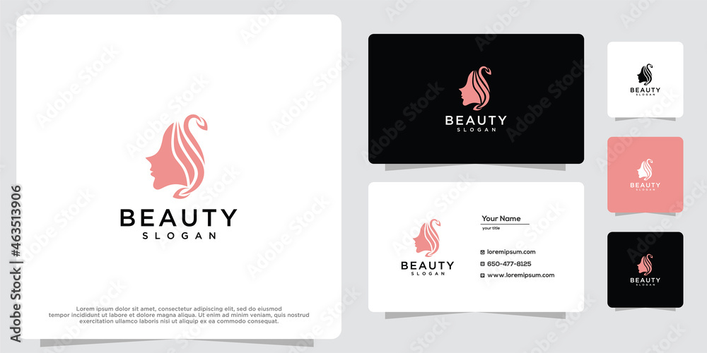 Woman of feminine beauty. Gold logo design, icon and business card template. Woman of feminine beauty. Gold logo design, icon and business card template.