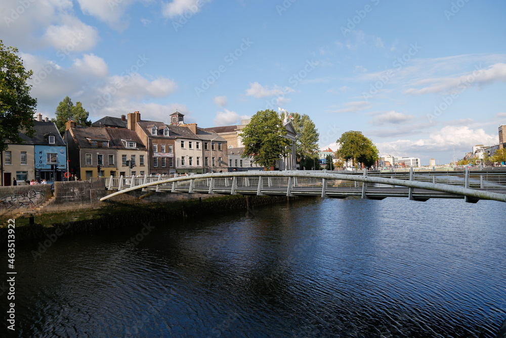 Cork City, Cork, Ireland: July 31, 2021: Pedestrian bridge over River Lee in Cork City, Ireland