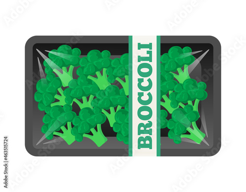 organic fresh broccoli in transparent pack on tray vector