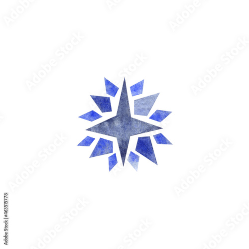 Watercolor blue indigo star snowflake isolated element 
