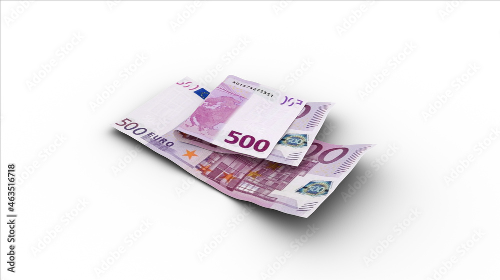 3D rendering of Double 500 Euro notes with shadows on white background 3D rendering of Double 500 Euro notes with shadows on white background