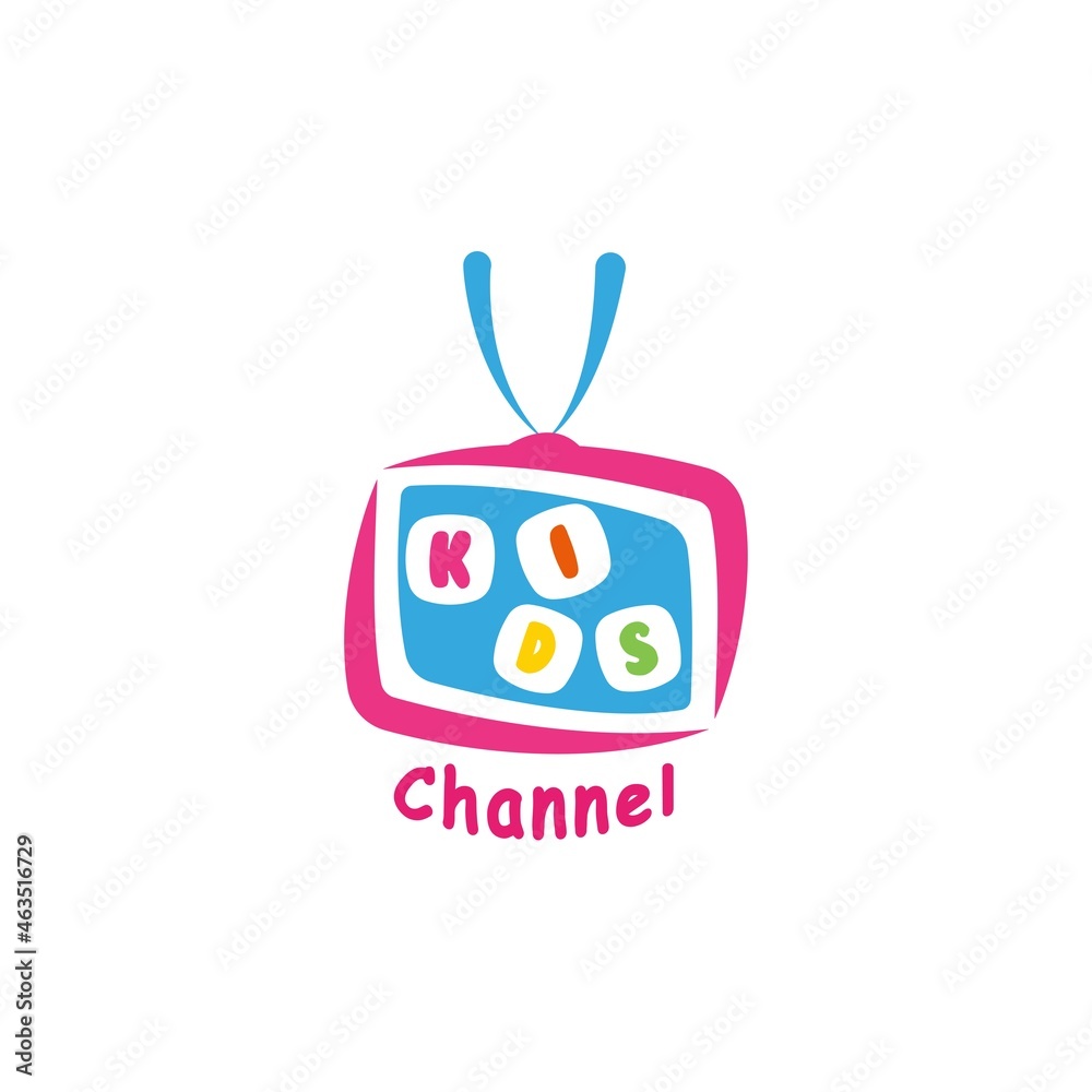 Kids Channel Logo Design. With tv, television icon. Simple, colorful, and premium logo template