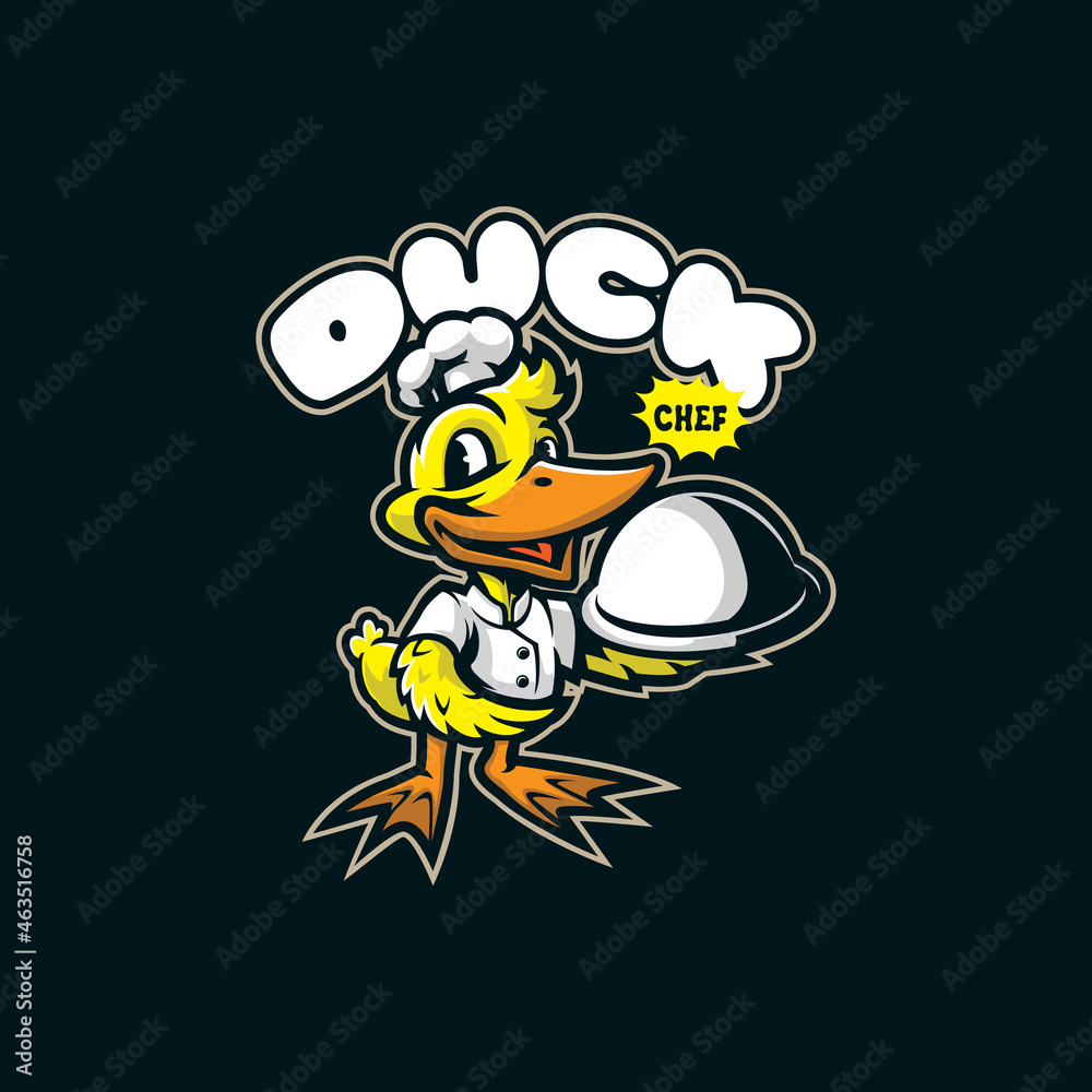 Fototapeta premium Duck mascot logo design vector with modern illustration concept style for badge, emblem and t shirt printing. Duck chef illustration.