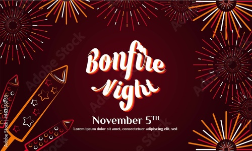 Bonfire Night Flayer. Guy Fawkes Day Background or Greeting Card Design. With gunpowder, fireworks, and bonfire icon. Premium vector template