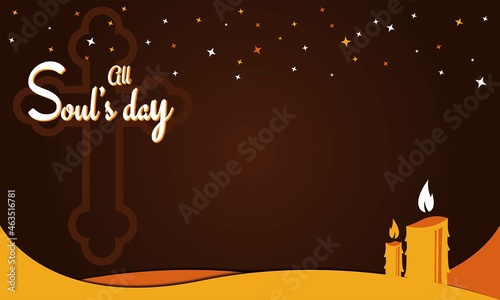 All Souls Day Background Vector Illustration. Greeting card or background. With candle, cross, and candlelight icons. Premium and luxury design template