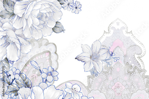 Watercolor flower bouquet and paisley illustration