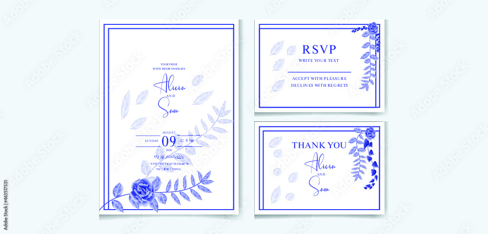 wedding invitation card with flower and leaves and Elegant greenery on wedding invitation card template