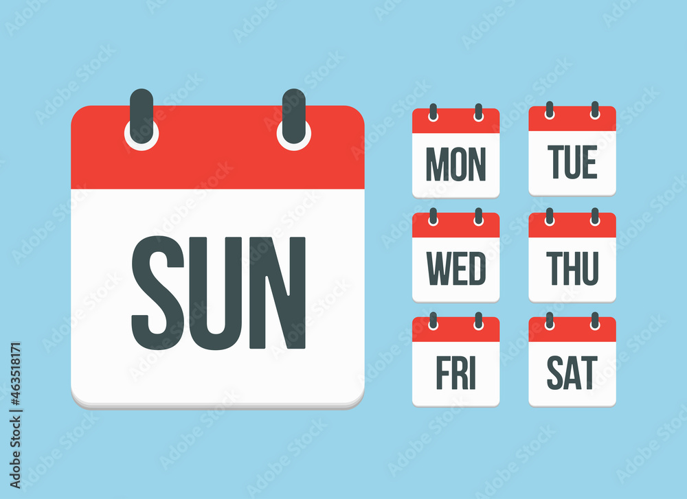 Vector set icon page calendar, days of the week Vector set icon page calendar, days of the week