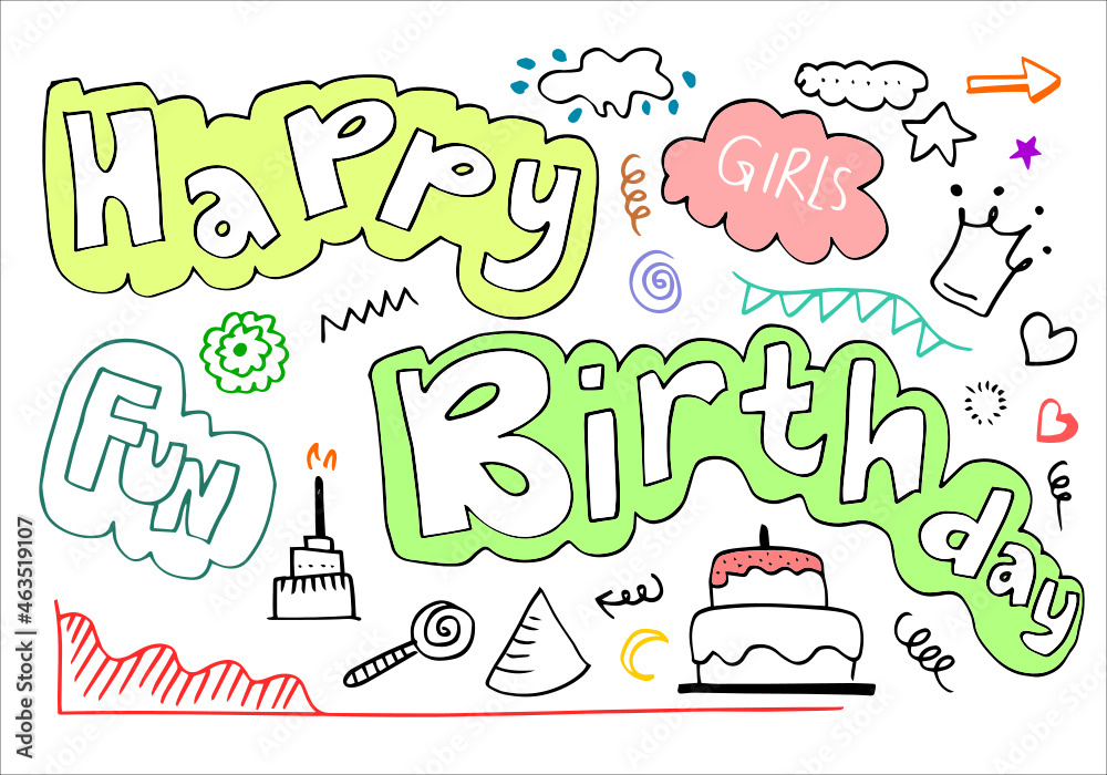Fototapeta premium set of hand drawn doodle cartoon objects and symbols on the birthday party.