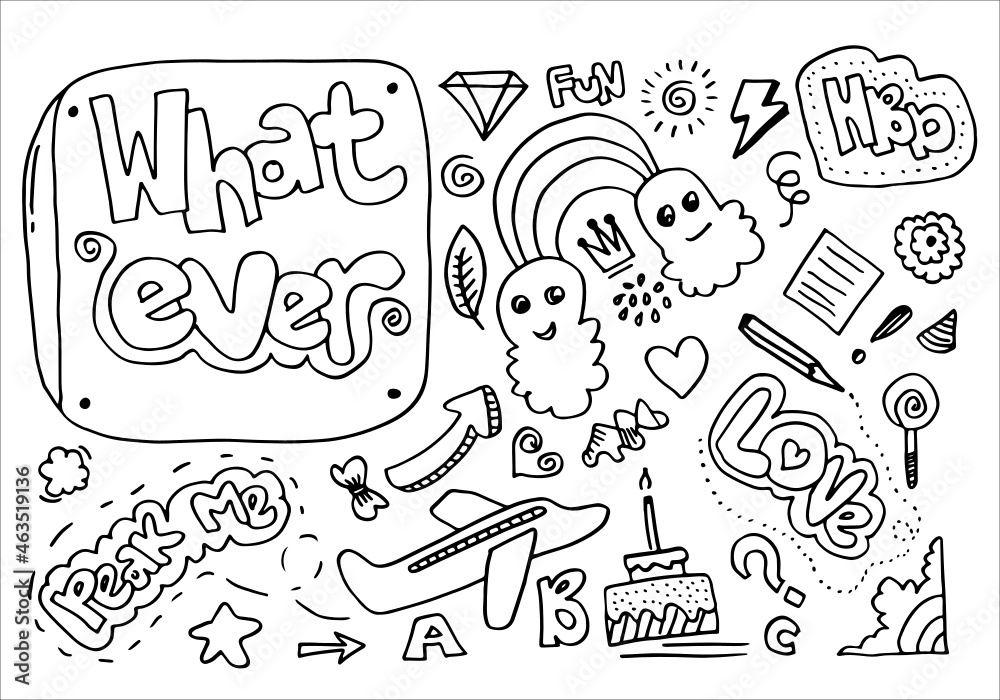 Set of cute doodle on white background.kids doodle.vector illustration. Set of cute doodle on white background.kids doodle.vector illustration.