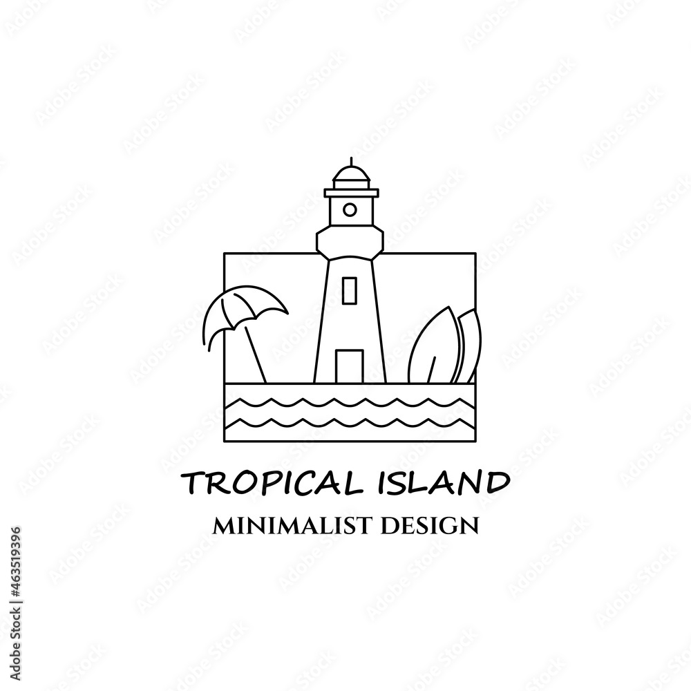 paradise tropical island line art icon logo minimalist vector illustration