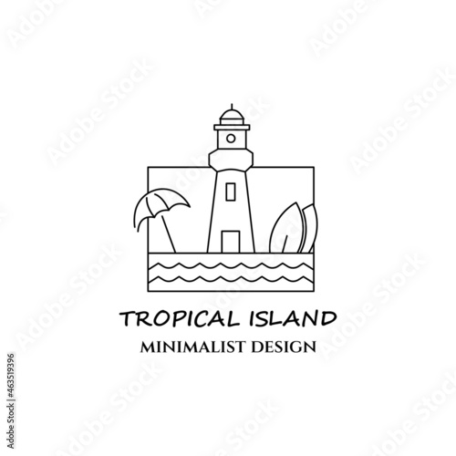 paradise tropical island line art icon logo minimalist vector illustration