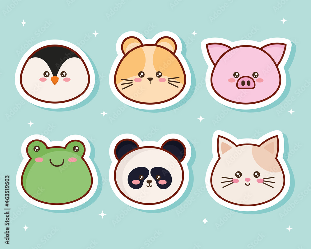 Obraz premium kawaii six animals characters