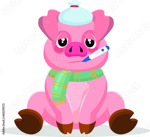A cute illustration of a sick pig