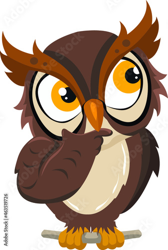 A cute illustration of a thinking owl