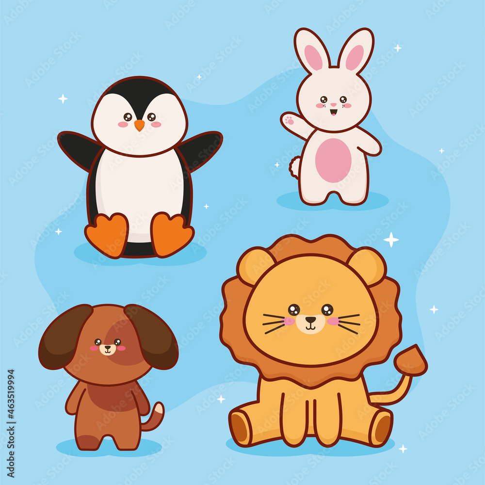 Naklejka premium kawaii four animals characters
