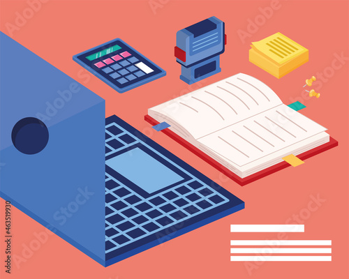 office supplies and laptop