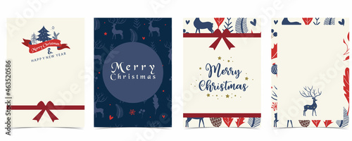 Collection of winter background set with tree,raindeer,flower,leaves.Editable vector illustration for christmas invitation,postcard and website banner