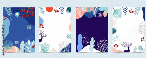 Collection of winter background set with tree,raindeer,flower,leaves.Editable vector illustration for christmas invitation,postcard and website banner