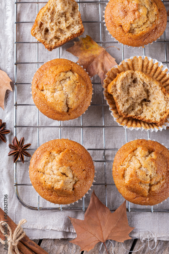 Homemade autumn cakes or muffins with nuts and spices Homemade autumn cakes or muffins with nuts and spices