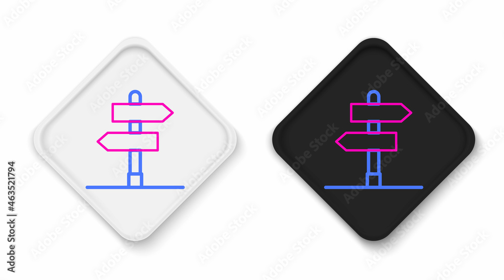 Obraz premium Line Road traffic sign. Signpost icon isolated on white background. Pointer symbol. Isolated street information sign. Direction sign. Colorful outline concept. Vector