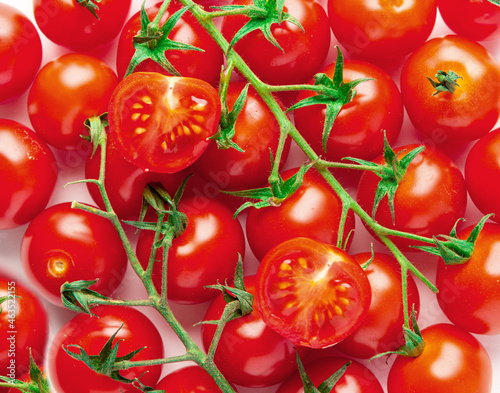 Close up of fresh cherry tomatoes background. 