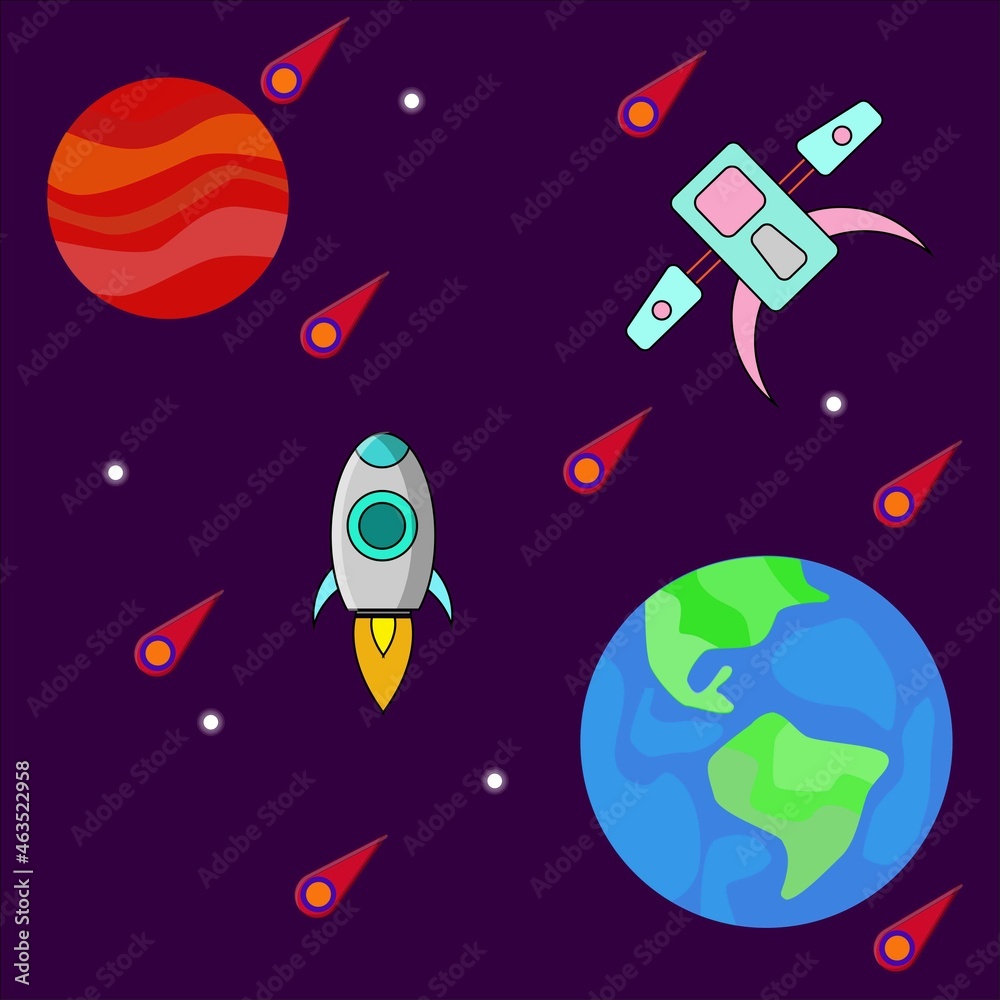 Naklejka premium Meteor Storm In Outer Space Flat Design Illustrator