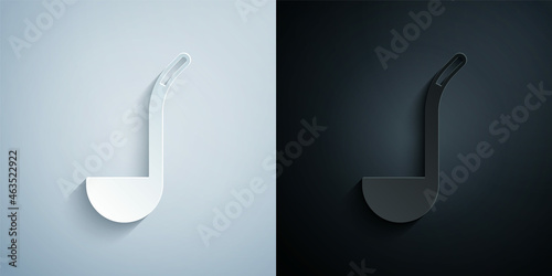 Paper cut Kitchen ladle icon isolated on grey and black background. Cooking utensil. Cutlery spoon sign. Paper art style. Vector