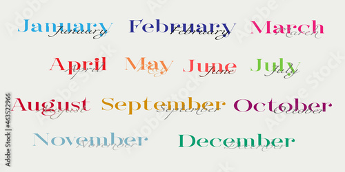 Color font names of the month, January, February, March, April, May, June, July, August, September, November, December