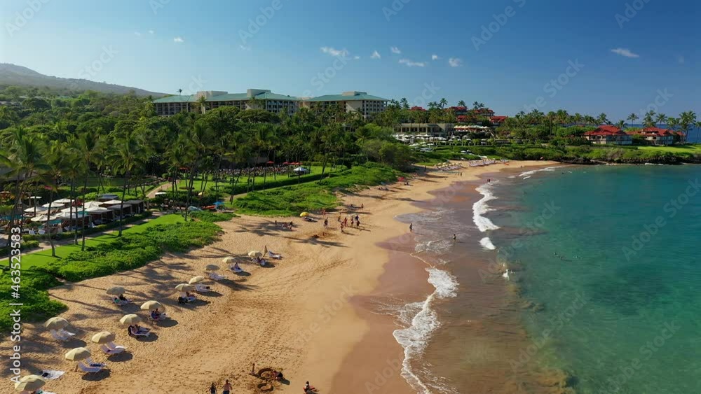 Low aerial flyover of Wailea Beach in Maui Hawaii. Part 2 of 3