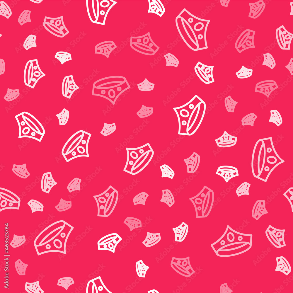 White line Necklace icon isolated seamless pattern on red background. Vector