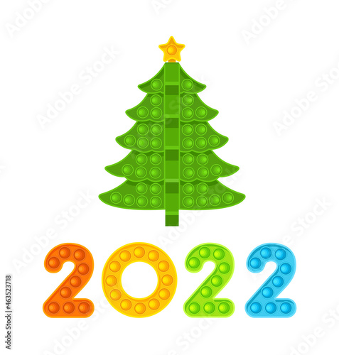 Christmas tree and colored numbers 2022. New Year, anti-stress toy. Vector illustration