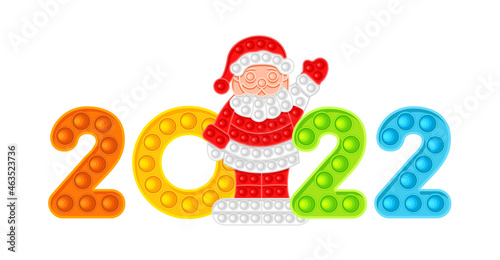 Santa Claus and colored numbers 2022. New Year  anti-stress toy. Vector illustration on white background.