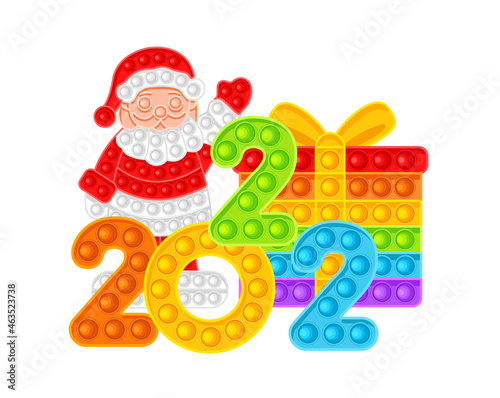 Gifts  Santa Claus and colored numbers 2022. Symbols of the New Year  anti-stress toy. Vector illustration