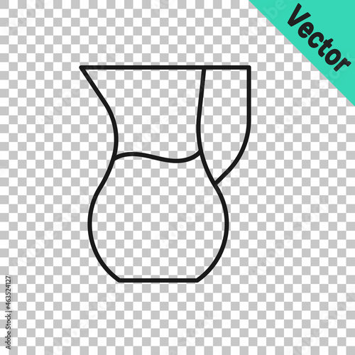 Black line Jug glass with water icon isolated on transparent background. Kettle for water. Glass decanter with drinking water. Vector